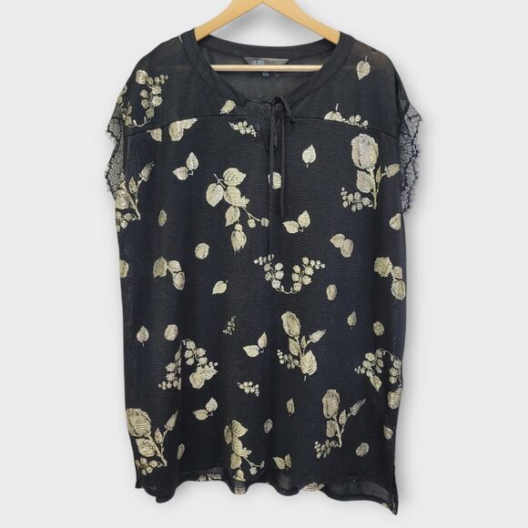 Lularoe‎ Tunic Top 3X Black Metallic Floral Lame' Semi Sheer Lightweight Resort - Picture 1 of 8